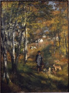 El pintor Jules Le Coeur con sus perros en el bosque de Fontainebleau de Pierre Auguste Renoir
