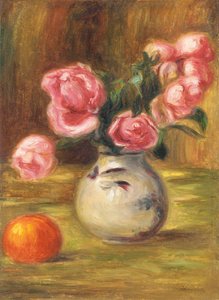 Jarrón de rosas y una naranja, 1910 de Pierre Auguste Renoir