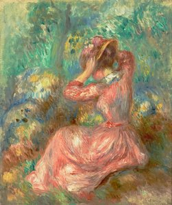 Mujer arreglándose el sombrero 1890 (Óleo sobre lienzo) de Pierre Auguste Renoir