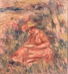 Mujer sentada en el césped de Pierre Auguste Renoir