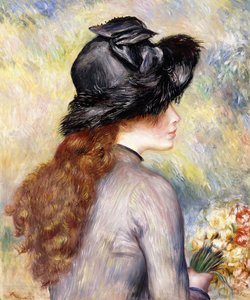 Niña joven sosteniendo un ramo de tulipanes, c.1878 de Pierre Auguste Renoir