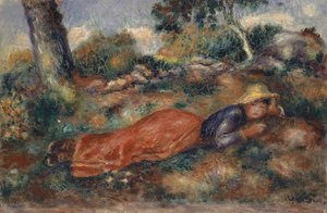 Joven mujer acostada en la hierba, ca 1890-1895