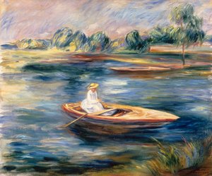 Mujer joven sentada en un bote de remos (óleo sobre lienzo) de Pierre Auguste Renoir