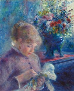 Mujer joven cosiendo de Pierre Auguste Renoir