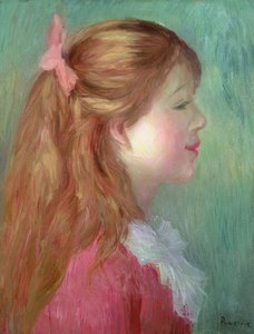 Niña joven con cabello largo de perfil, 1890