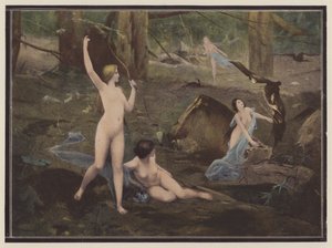 Las cazadoras (litografía en color) de Pierre Bellet
