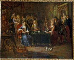 Nobles jugando a las cartas en un salón. Pintura de Pierre Bergaigne (1652-1708) 1699 Arras, Museo de Bellas Artes de Pierre Bergaigne