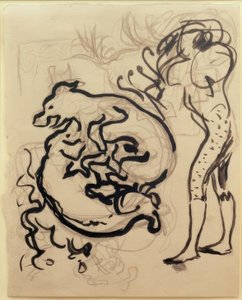 Perros jugando y una figura de Pierre Bonnard