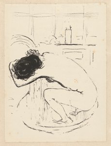 Mujer desnuda se pone en cuclillas en la bañera y se lava
La bañera de Pierre Bonnard
