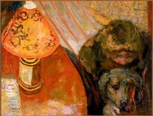 Pintura de un interior iluminado por luz de lámpara de Pierre Bonnard