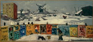 Palisada, los carteles (Palisada cubierta de carteles, y los viejos molinos de Montmartre bajo la nieve) de Pierre Bonnard