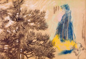 Hoja de estudio: Pino, niña con abrigo con capucha, retrato de un hombre de Pierre Bonnard