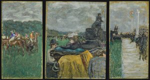 El hipódromo de Longchamp. Tríptico, 1897 de Pierre Bonnard