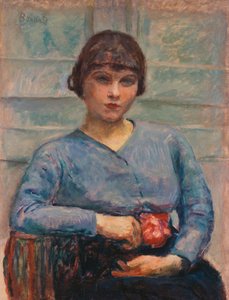 Joven niña en azul con una rosa, c.1916