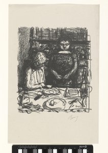 Hombre sentado en la mesa con comida y mujer de pie
El menú de Pierre Bonnard