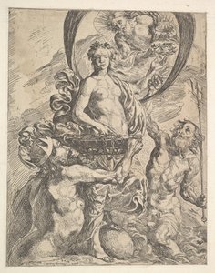 Júpiter, Plutón y Neptuno ofreciendo sus riquezas a la Fortuna, 1624 de Pierre Brebiette