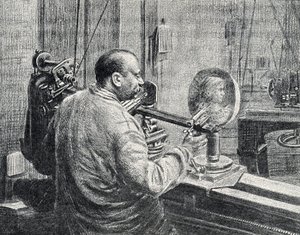 Un medallista utilizando una especie de fresadora pantógrafo Grabado de "Excursion a travers les metiers" de Pierre Calmette Colección particular de Pierre Calmettes