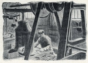 Estampación de cubiertos con un molino Grabado de "Excursion a travers les metiers" de Pierre Calmette Colección particular