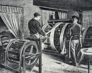 Trabajo de la seda: el desenrollado de la seda grabado de "Excursion a travers les metiers" de Pierre Calmette Colección particular de Pierre Calmettes