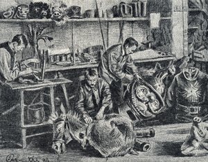 Taller de producción de accesorios de teatro y espectáculos Grabado de Pierre Calmette Colección particular