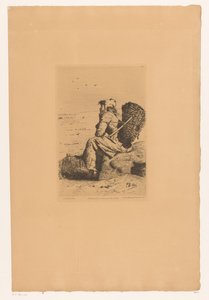 Rustende vissersvrouw aan de kust Pescadora en Veules-en-Caux (título sobre objeto) de Pierre Celestin Billet