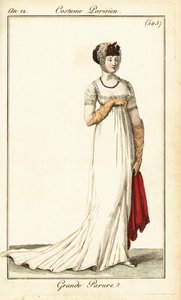 Mujer en traje de etiqueta dibujada en la Ópera, París de Pierre Charles Baquoy