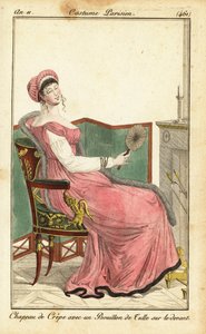 Mujer sentada en una silla Imperio en un salón, París