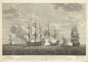 Ataque de un barco inglés a tres barcos franceses frente a San Eustaquio, 1758