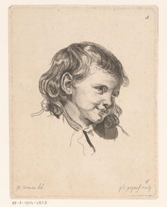 Cabeza de niño, girada a la derecha. Cabezas de diferentes figuras (título de la serie) ir Cahier de Têtes de différens Caracteres (título de la serie)