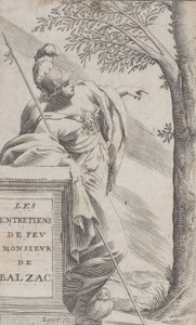 Frontispicio, de Entrevistas con el difunto Sr. Balzac Les Entretiens de Feu Monsieur d..., 1660