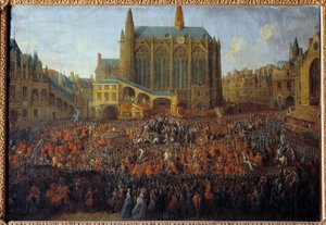 Salida de Luis XV después del lecho de justicia rompiendo el testamento de Luis XIV, celebrado en la Gran Cámara del Parlamento de París de Pierre Denis Martin