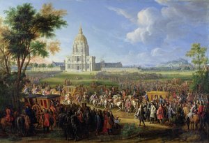 Luis XIV y su séquito visitando Les Invalides, 26 de agosto de 1706 de Pierre Denis Martin