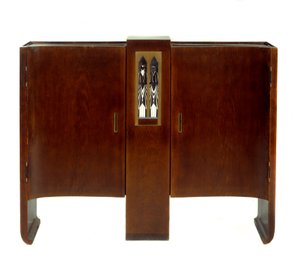 Art Nouveau: gabinete de apoyo hecho en roble, metal y marfil por Pierre Legrain (1889-1929) de Pierre E. Legrain