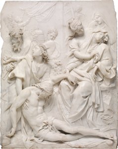 La Virgen María desmayada sobre el cuerpo muerto de Cristo al pie de la cruz, 1710