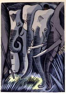 Mogli se esconde a lomos de los elefantes. Rudyard Kipling "El libro de la selva" de Pierre Falke