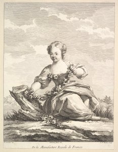 Niña pequeña sosteniendo una guirnalda de flores, del Deuxième Livre de Figures d