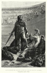 Le Roi Separe Des Epaules La Tete Du Lion Et Celle Du Taureau (grabado) de Pierre Fritel