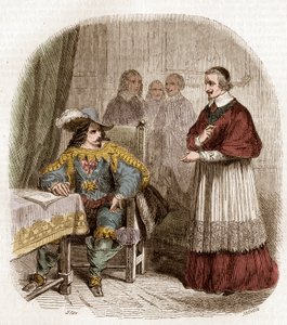 El rey francés Luis XIII y el ministro cardenal de Richelieu fundando la Academia Francesa