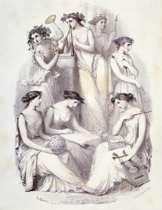 Genios del Olimpo - en "Las Mujeres mitológicas", dibujos de G. Staal, por Mery y el Cte Foelix, Ed. G. de Gouet de Pierre Gustave Eugene Staal
