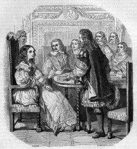 Visita de la Reina Cristina de Suecia (1626-1689) a la Academia Francesa en París en presencia del Cardenal Richelieu. Grabado por G. Staal