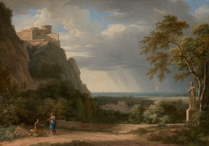 Paisaje clásico con figuras y escultura de Pierre Henri de Valenciennes