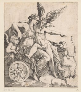 Venus y Amor en un carro rodeado de amorcillos de Pierre II Biard