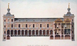 Sección transversal del castillo en Ronse, Bélgica, de 