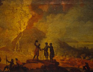 Erupción del Vesubio, de Pierre-Jacques Volaire (1729-1792), óleo sobre lienzo, 52x79 cm. Detalle. de Pierre Jacques Volaire