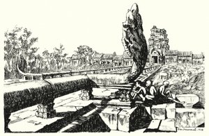 En el parque de Angkor Vat, los Gopuras Occidentales (grabado)