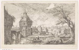 Vista del pueblo con pescadores de Pierre Joseph Jacques Tiberghien