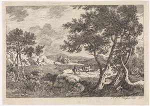 Paisaje con árboles en primer plano de Pierre Joseph Jacques Tiberghien