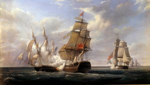 Batalla de la fragata francesa La Canonnière contra el barco inglés Le Tremendous el 21/04/1806 de Pierre Julien Gilbert