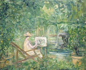 Mujer pintando en un paisaje, 1900-10