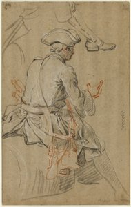 Boceto de hombre a caballo, con boceto separado de su pie derecho de Pierre Lenfant